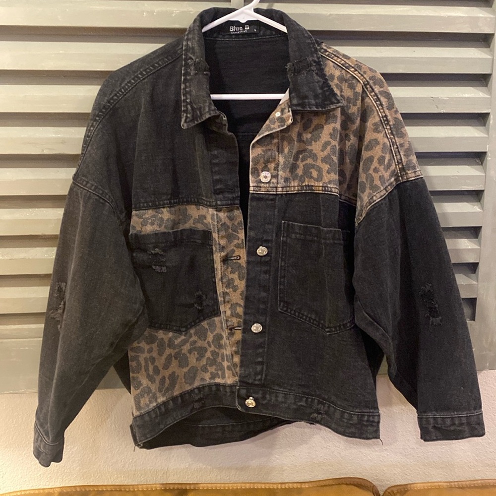 Oversized distressed denim jacket